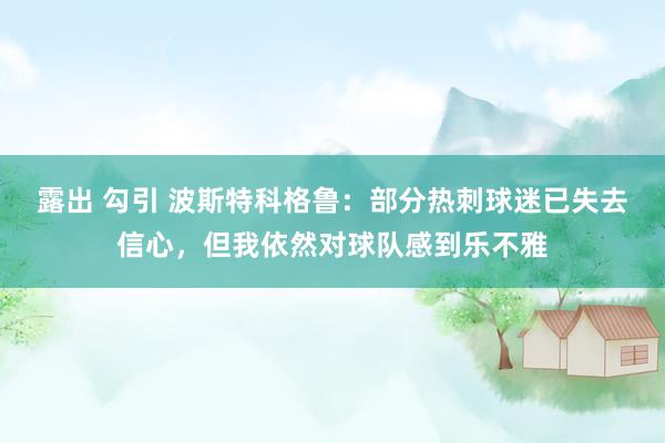露出 勾引 波斯特科格鲁:部分热刺球迷已失去信心,但我依然对球队感到乐不雅